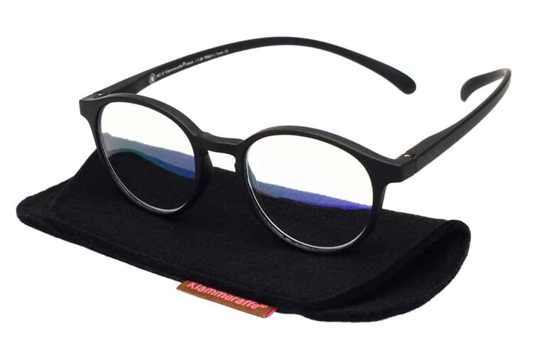 Klammeraffen-Lesebrille-No12-Blaufilter-black-etui No. 12 60% Schwarz