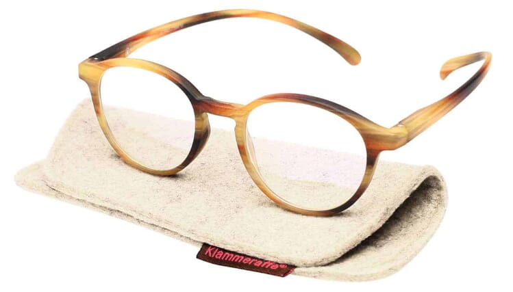 Klammeraffen-Lesebrille-No12-Blaufilter-horn-etui No. 12 60% Horn