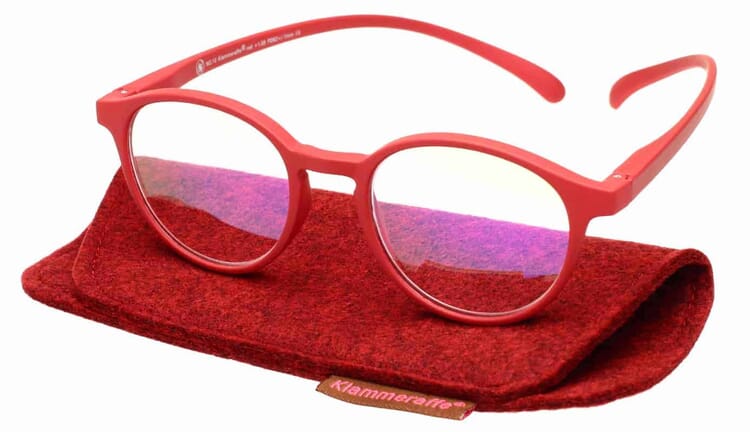 Klammeraffen-Lesebrille-No12-Blaufilter-red-etui No. 12 60% Red