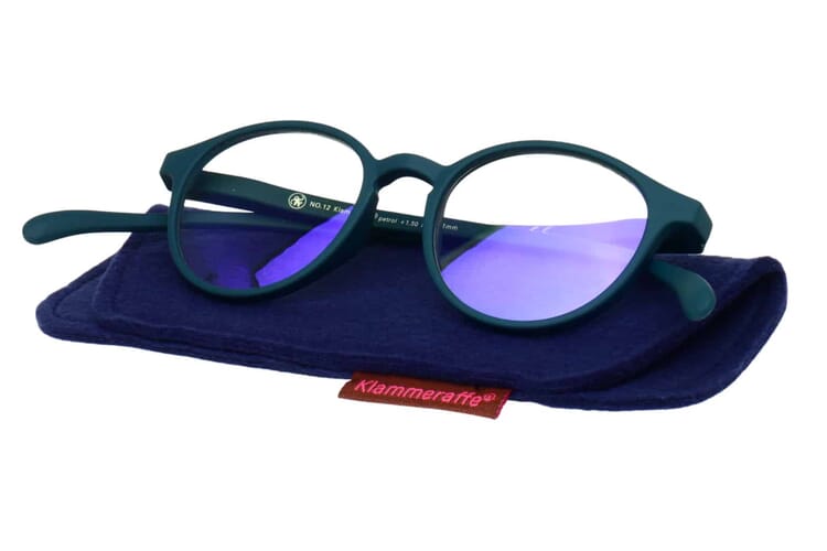 Blaufilter-Lesebrille-Klammeraffe-12-auf-Etui-petrol No. 12 60% Petrol