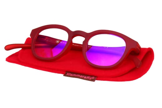 Lesebrille mit Blaulichtfilter Klammeraffe no. 14 red Produktbild auf Etui