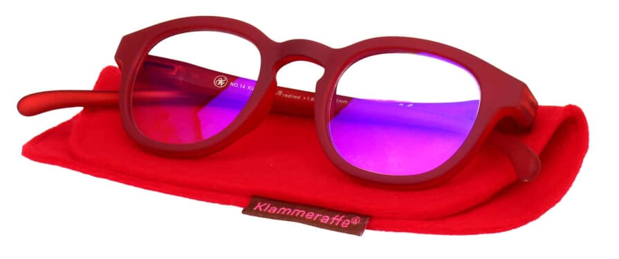 Blaufilter-Lesebrille-Klammeraffe-14-auf-Etui-red-red Lesebrille mit Blaulichtfilter Klammeraffe no. 14 red Produktbild auf Etui