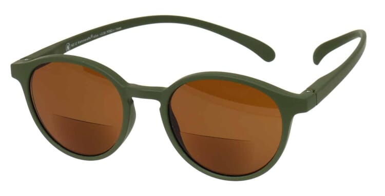 Sonnenlesebrille-bifokal-Klammeraffe-12-offen-frontal-olive No. 12 bifokal Olive