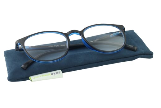 Lesebrille Victoria Linda blau auf Etui Produktbild