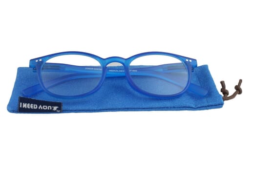 Reading glasses I Need You Junior blue on case