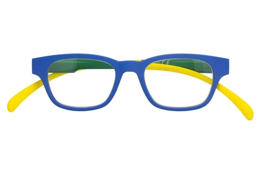 Lesebrille Klammeraffe No. 03 blue-green-yellow geschlossen
