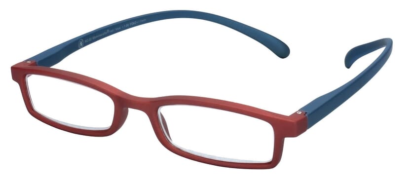 Lesebrille Klammeraffe 02 red-blue seitlich Lesebrille Klammeraffe 02 red-blue seitlich