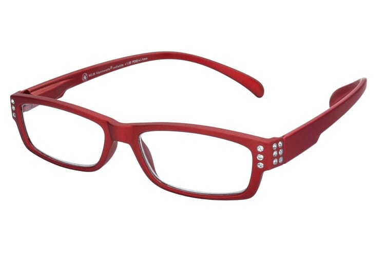 Lesebrille Klammeraffe 05 rot-strass seitlich Lesebrille Klammeraffe 05 rot-strass seitlich