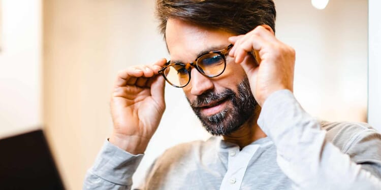 BLUEBREAKER-Panto-brown-man Reading glasses model image