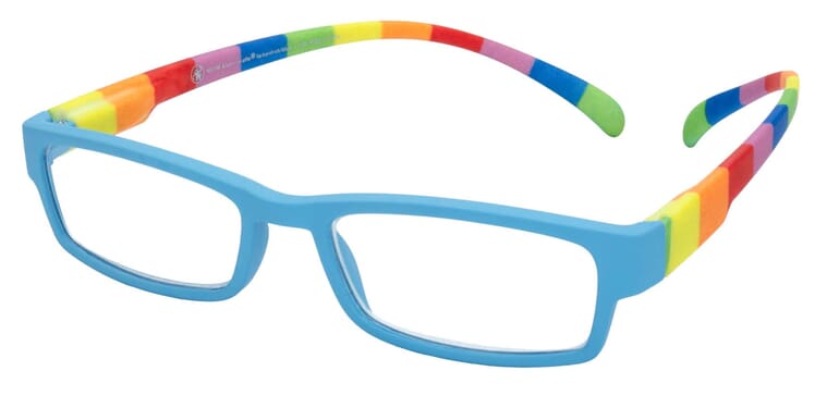 Lesebrille Klammeraffe 08 farbenfroh blue seitlich Lesebrille Klammeraffe 08 farbenfroh blue seitlich