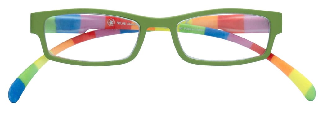 Lesebrille Klammeraffe 08 farbenfroh green geschlossen Lesebrille Klammeraffe 08 farbenfroh green geschlossen
