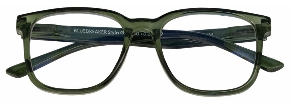 INY-BluebreakerStyle-gruen-frontal-geschlossen Bluebreaker Style Blaulichtfilter Brille Grün