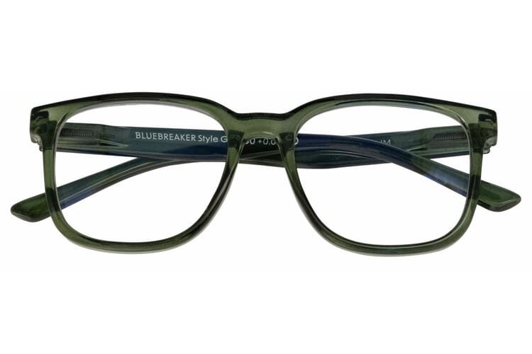 INY-BluebreakerStyle-gruen-frontal-geschlossen Bluebreaker Style Blaulichtfilter Brille Grün