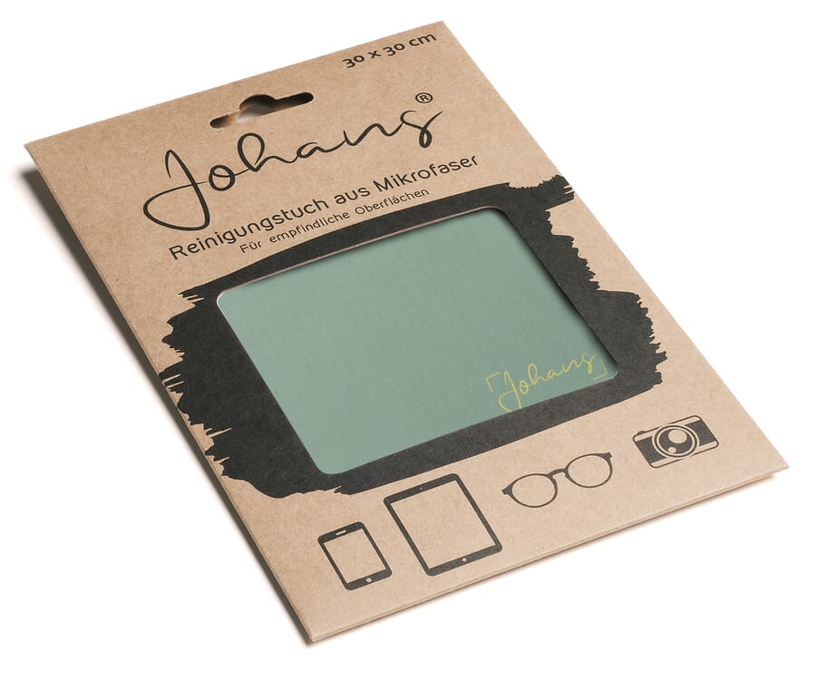 Johans_Tuch-salbeigruen-verpackung Brillen- und Displaytuch SALBEIGRÜN