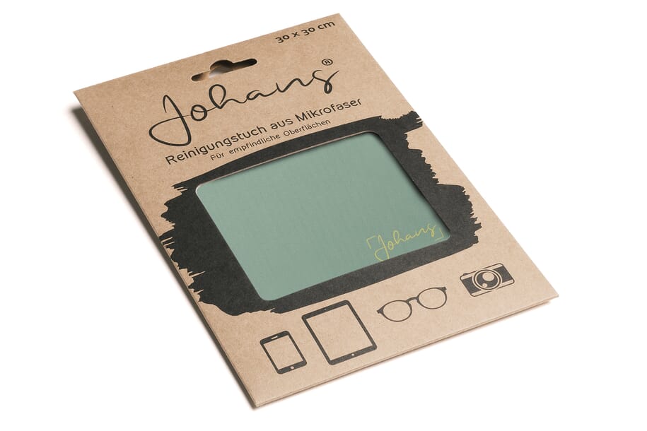Johans_Tuch-salbeigruen-verpackung Brillen- und Displaytuch SALBEIGRÜN